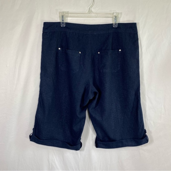 Style Me Navy Blue Linen Blend Rolled Cuff Capris - Picture 6 of 8